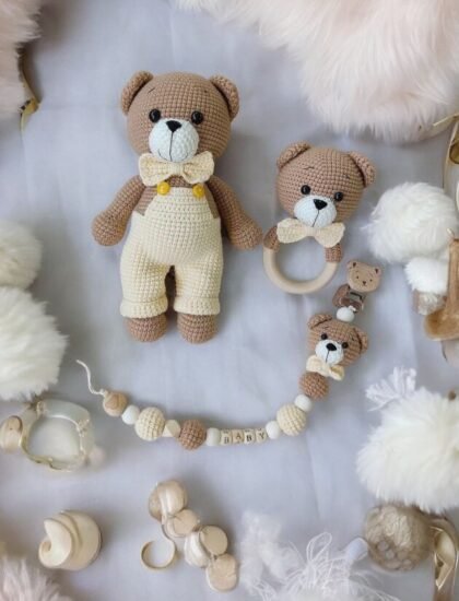 Handmade Baby Pacifier Gift Set – Bear Theme
