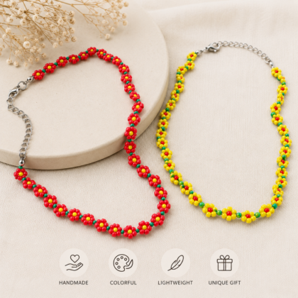 Handmade Beaded Flower Necklace