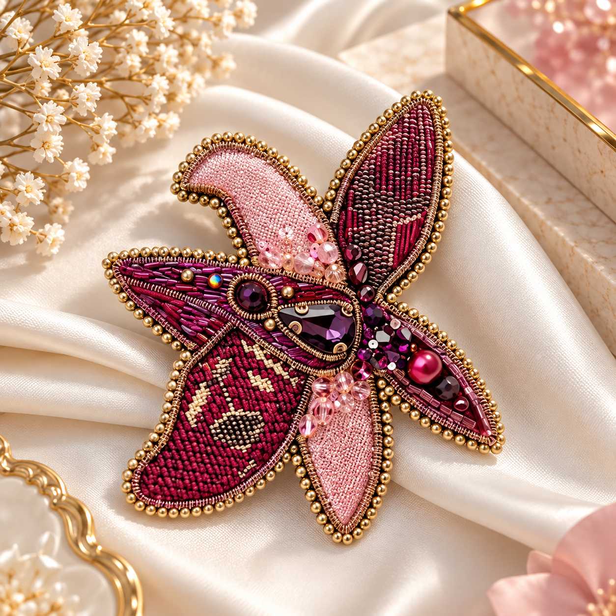 Handmade Embellished Fabric & Felt Accessory with Crystal Beads – 10 × 7 cm - Image 2