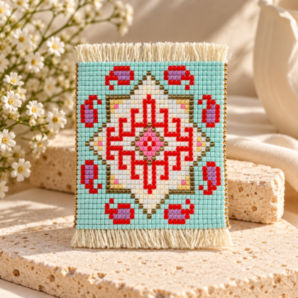 Handmade Miyuki Beaded Appliqué – Woven Decorative Textile Panel 8 × 5 cm
