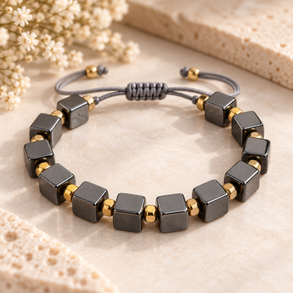 Natural Hematite Stone Bracelet – Adjustable 10 mm Beaded Bracelet