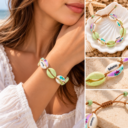Natural Cowrie Shell Bracelet – Adjustable Handmade Boho Jewelry