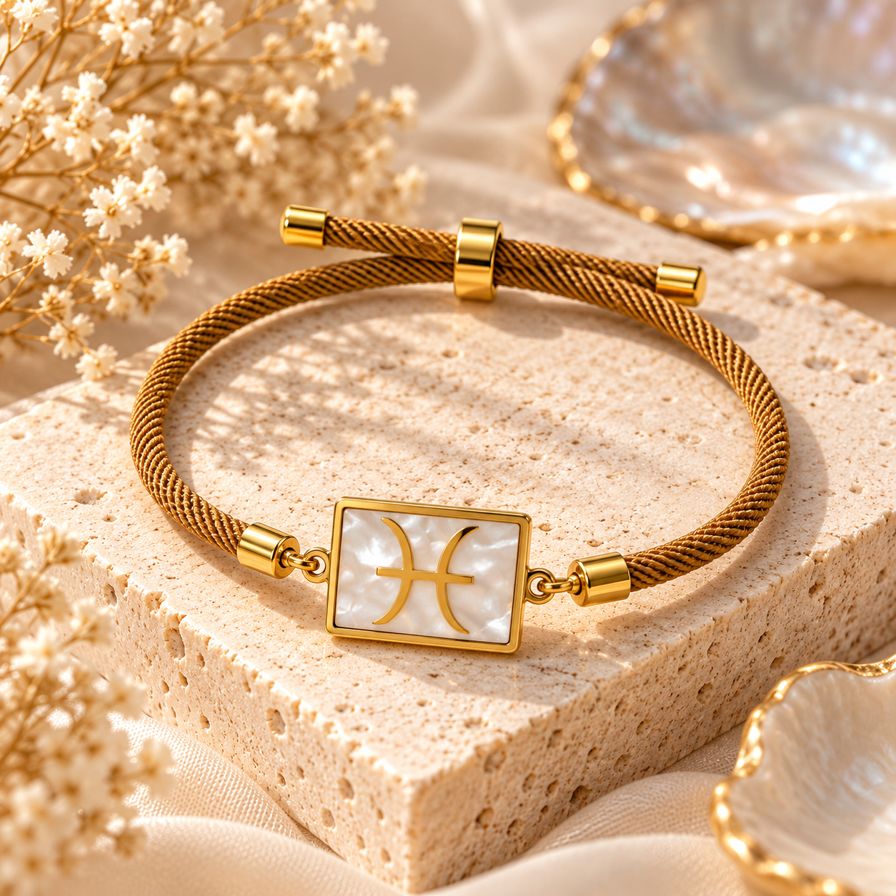 Pisces Zodiac Bracelet – Mother of Pearl Charm