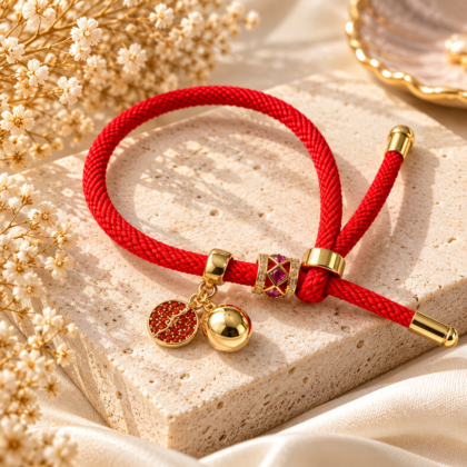 Handmade Red Cord Bracelet – Gold-Plated Stainless Steel