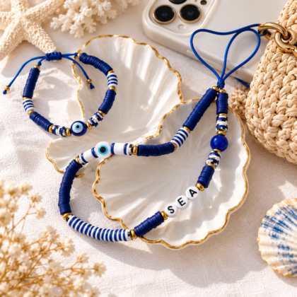 Handmade Blue FIMO Bag & Phone Charm – Evil Eye