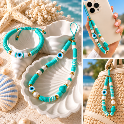 Handmade FIMO Bag & Phone Charm – Colorful Beaded Accessory