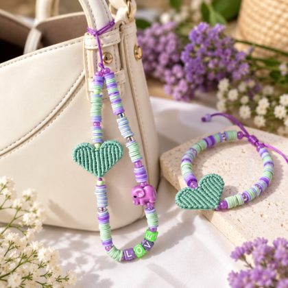 Handmade Purple & Green FIMO Bag & Phone Charm