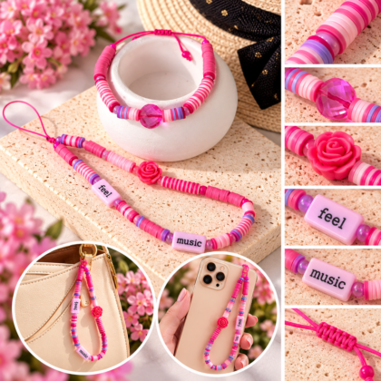 Handmade Pink FIMO Bag & Phone Charm – Music & Feel