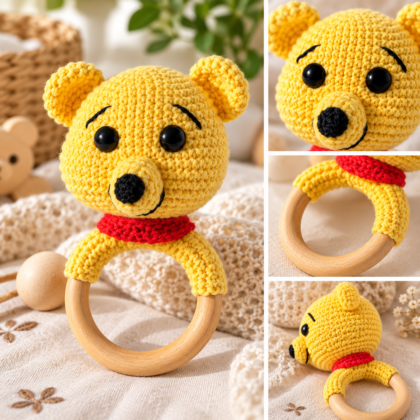 Handmade Crochet Baby Teething Rattle – Bear Design