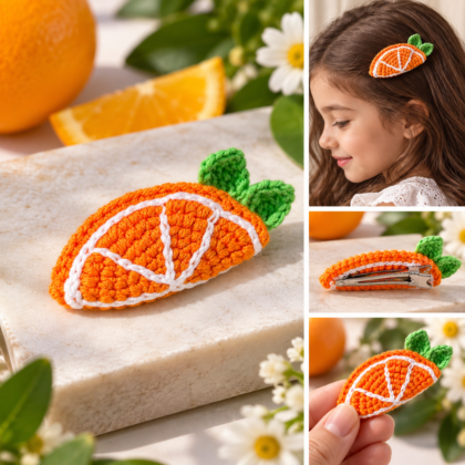 Handmade Crochet Orange Slice Hair Clip