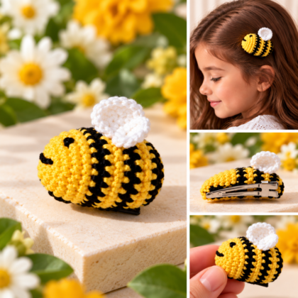 Handmade Crochet Bee Hair Clip – Cute Yellow & Black Hair Accessory